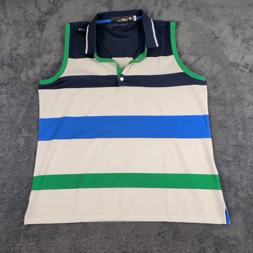 NWOT RLX Ralph Lauren Womens Golf Polo Shirt Sleeveless Striped Tailored Fit XL